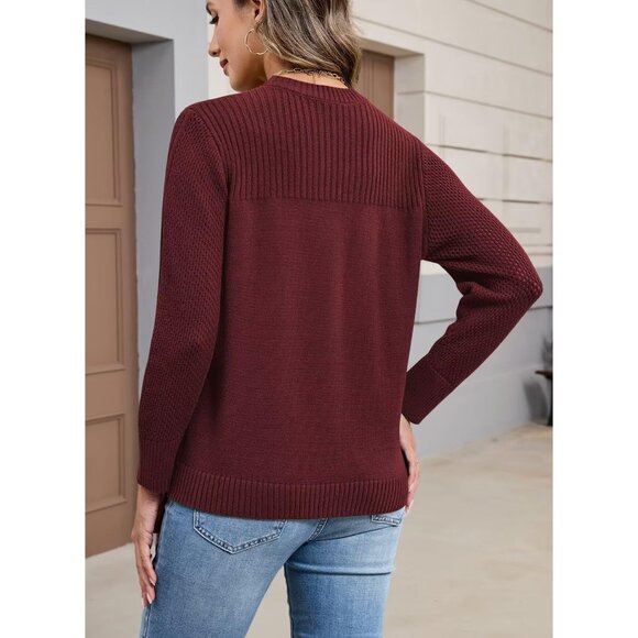 Women's Knit Sweater Soft V Neck Long Sleeve Casual Fall Wear Top - Picture 5 of 5